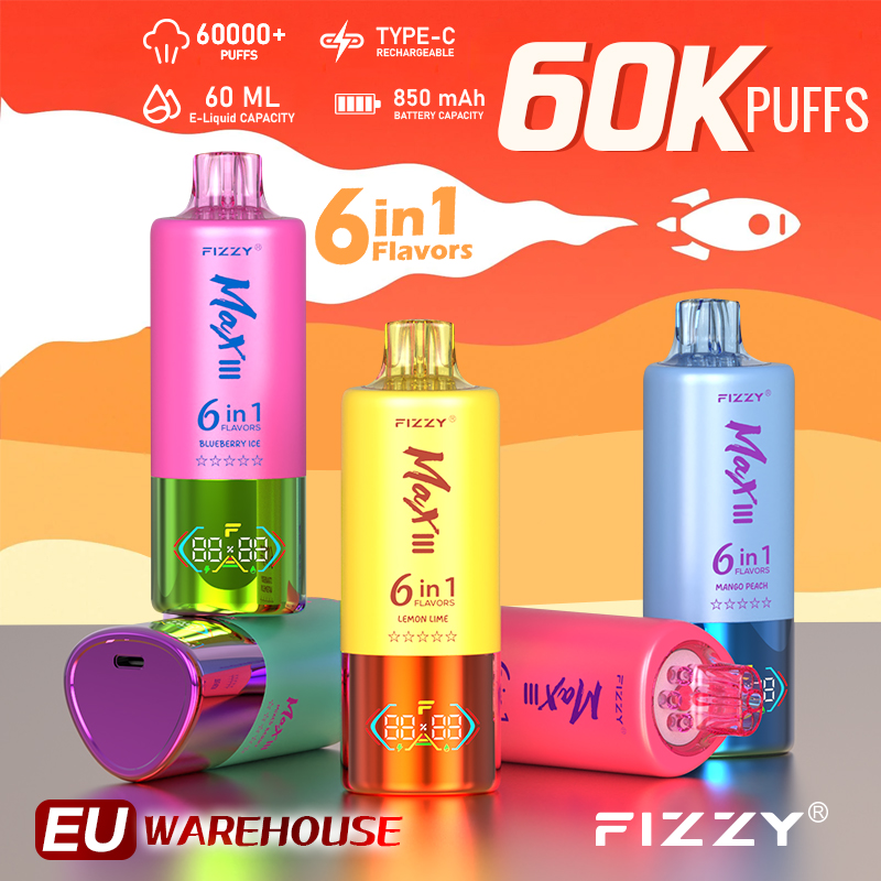 Revolutionary Experience:Fizzy Max III Six-in-One Rechargeable Disposable Vape-A 60,000-Puff Journey to Bliss, Unlocking 6 Mysterious Flavor Universes! vape-shop.cn