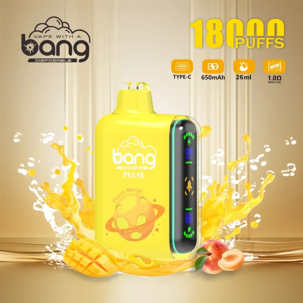 Bang Pulse 18K 18000 Puffs Adjustable Airflow 26ml E-liquid 0% 2% 3% 5% Nicotine Type-C Charging Disposable Vape 1 Colorful vape devices
