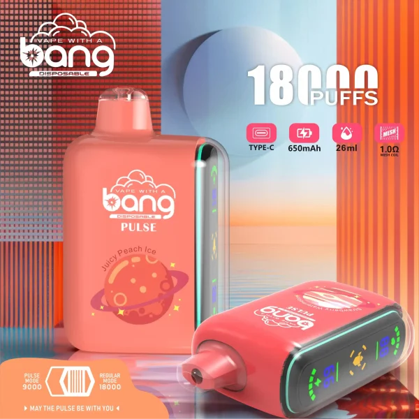 Bang Pulse 18K 18000 Puffs Adjustable Airflow 26ml E-liquid 0% 2% 3% 5% Nicotine Type-C Charging Disposable Vape 2 Bang Pulse 18K 18000 Puffs Adjustable Airflow 26ml E-liquid 0% 2% 3% 5% Nicotine Type-C Charging Disposable Vape