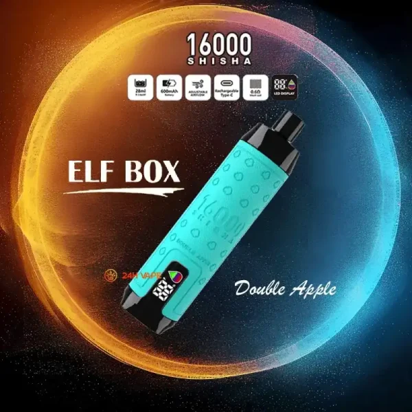 ELF Box SHISHA 16000 (16K) Puffs 28ml E-liquid 0% 2% 3% 5% Nicotine LED Display Type-C Rechargeable Leather Disposable Vape Pen 6 ELF BOX SHISHA 16000(16K) Puffs 28ml e-liquid 0% 2% 3% 5% Nicotine LED Display Type-C rechargeable Leather Disposable Vape Pen