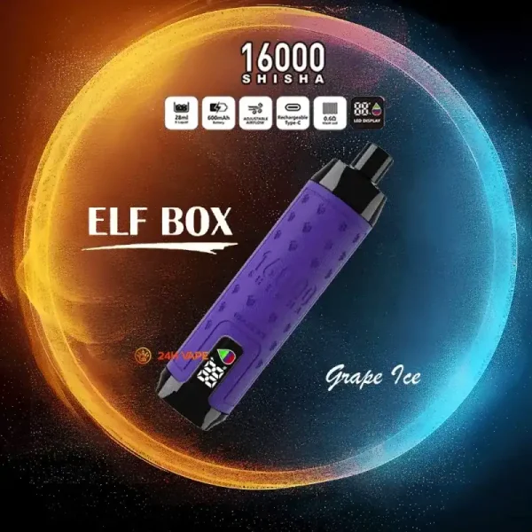 ELF Box SHISHA 16000 (16K) Puffs 28ml E-liquid 0% 2% 3% 5% Nicotine LED Display Type-C Rechargeable Leather Disposable Vape Pen 7 ELF BOX SHISHA 16000(16K) Puffs 28ml e-liquid 0% 2% 3% 5% Nicotine LED Display Type-C rechargeable Leather Disposable Vape Pen