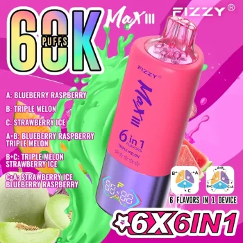 Home 26 Fizzy Max III 6in1 60K (60000) Puffs LCD Display 60ml E-liquid 850 mAh Battery 2% 5% Nicotine 10 Flavors Disposable Vape