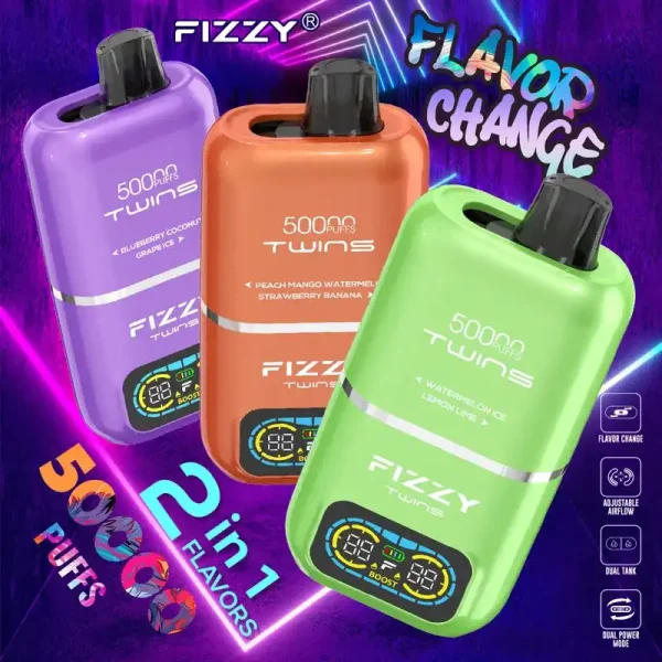 Fizzy Twins 50K (50000) Puffs Dual Flavors 50ML E-liquid Mesh Coil 850 mAh Battery 2% 5% Nicotine LCD Screen Disposable Vape 1 Fizzy Twins 50K (50000) Puffs Dual Flavors 50ML E-liquid Mesh Coil 850 mAh Battery 2% 5% Nicotine LCD Screen Disposable Vape – A New Era in Vaping Innovation