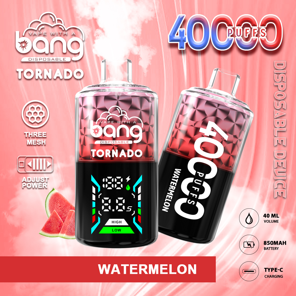 vape-shop.cn Bang Tornado 40K(40000) Puffs Large Smoke DTL Smart LED Display 0% 2% 3% 5% Nicotine 40mL E-liquid Disposable Vape