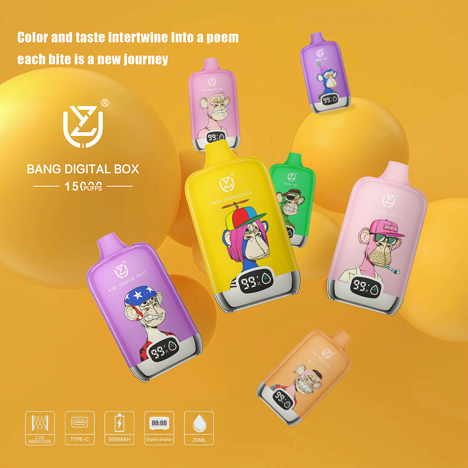 vape-shop.cn UZY Bang DIgital 15K(15000) Puffs 2% 5% Nicotine LCD screen 20ml Pre-filled E-juice 850mAh Battery Disposable Vape