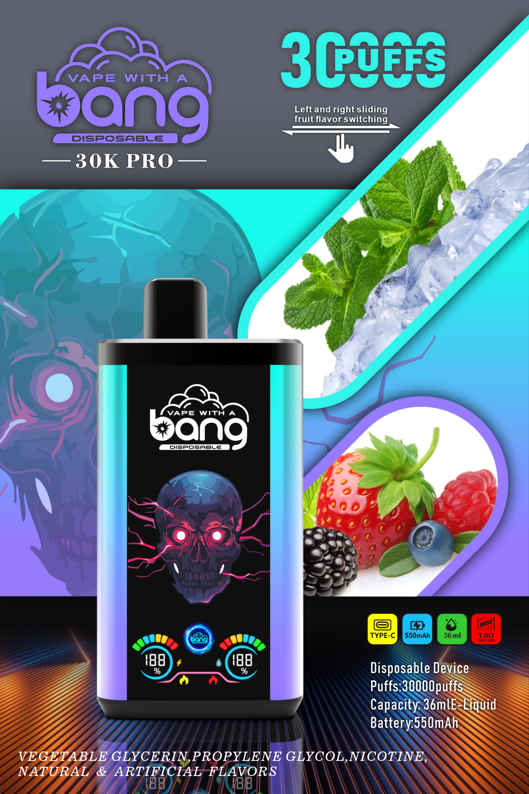 vape-shop.cn Bang 30K(30000) Puffs PRO Dual Flavor Screen Display 36ml E-liquid 0% 2% 3% 5% Nicotine Disposable Vape