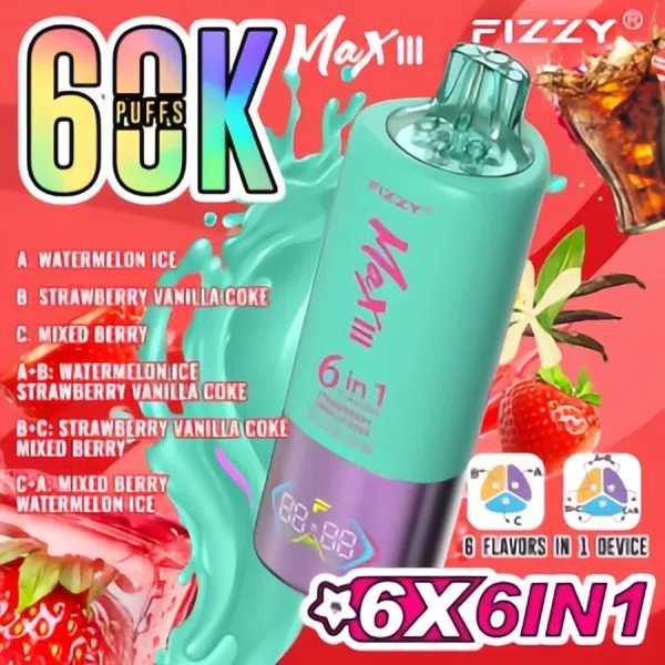 vape-shop.cn Revolutionary Experience:Fizzy Max III Six-in-One Rechargeable Disposable Vape-A 60,000-Puff Journey to Bliss, Unlocking 6 Mysterious Flavor Universes!